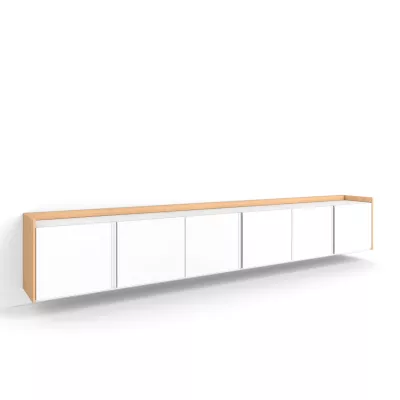 Meuble TV suspendu clair | Blanc et chêne