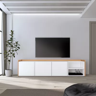 Meuble TV clair | Blanc et chêne | 207x50x35cm