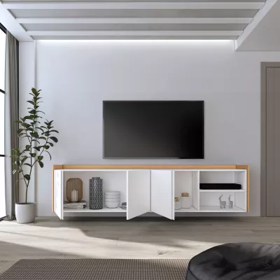 Meuble TV suspendu clair | blanc et chêne
