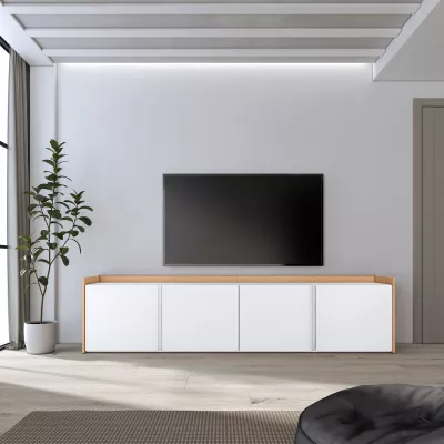 Meuble TV clair | Blanc et chêne | 207x50x35cm