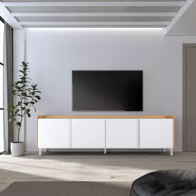 Mueble TV claro diseño industrial | Blanco y roble