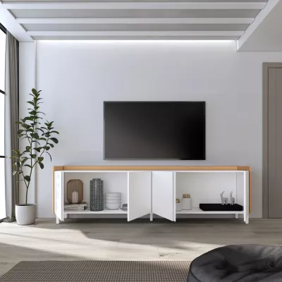 Meuble TV clair style industriel | Blanc et chêne