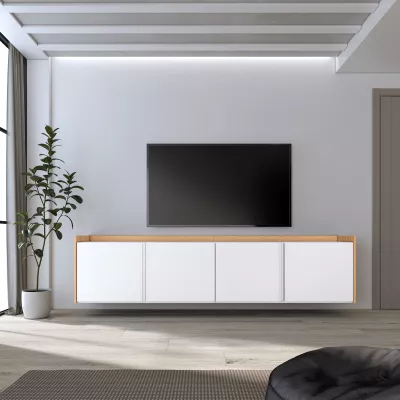 Mueble TV con sistema suspendido claro | blanco y roble