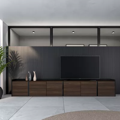 Meuble TV | chêne foncé et noir | 309x50x35cm