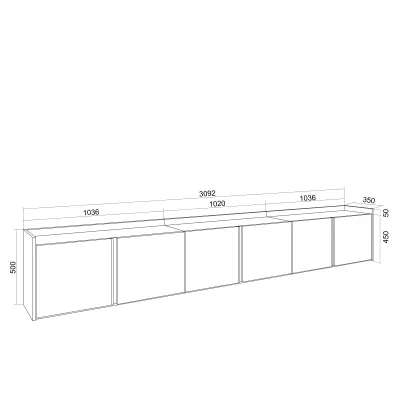 Meuble TV | chêne foncé et noir | 309x50x35cm