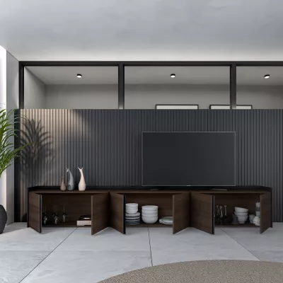 Meuble TV | chêne foncé et noir | 309x50x35cm