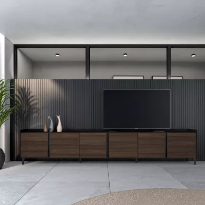 Meuble TV design industriel | Chêne foncé et noir