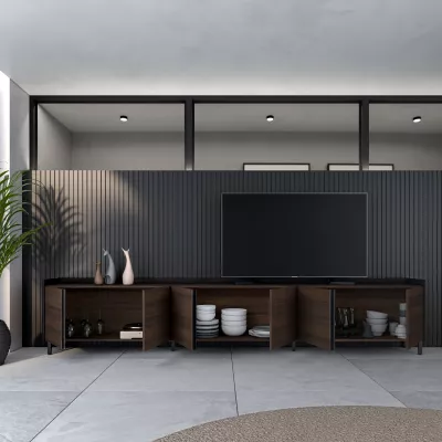 Meuble TV design industriel | Chêne foncé et noir