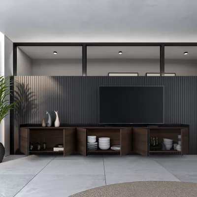 Mueble TV suspendido | Roble oscuro y Negro