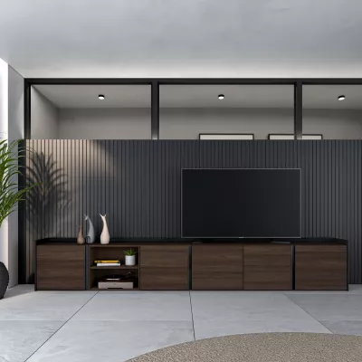 Mueble TV almacenamiento roble oscuro y negro 309x35x50cm