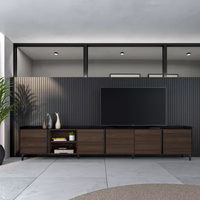 Mueble TV estilo industrial | roble oscuro y negro