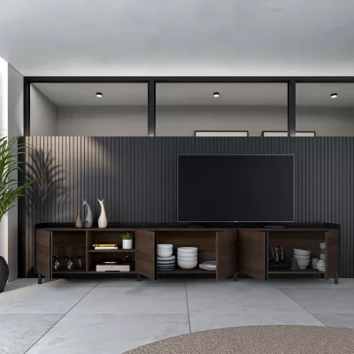 Mueble TV estilo industrial | roble oscuro y negro