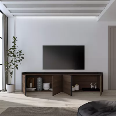 Meuble TV | Chêne foncé et Noir | 207x50x35cm