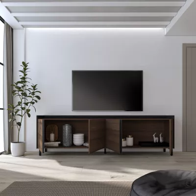 Mueble TV estilo industrial | roble oscuro y negro