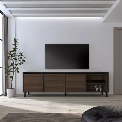 Mueble TV Roble oscuro y negro 207x61x35 cm