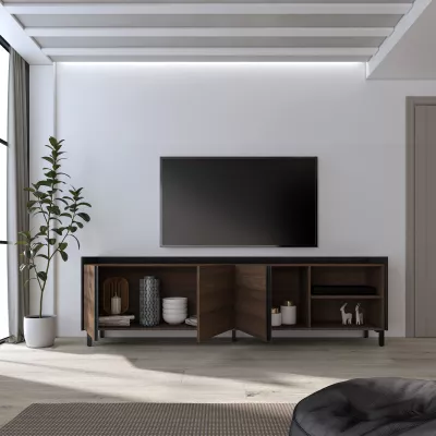 Mueble TV Roble oscuro y negro 207x61x35 cm
