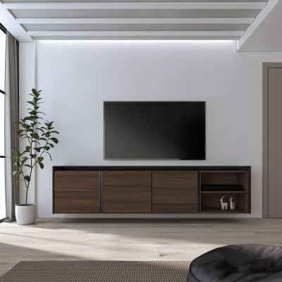 Mueble TV suspendido roble oscuro y negro 207x35x50cm