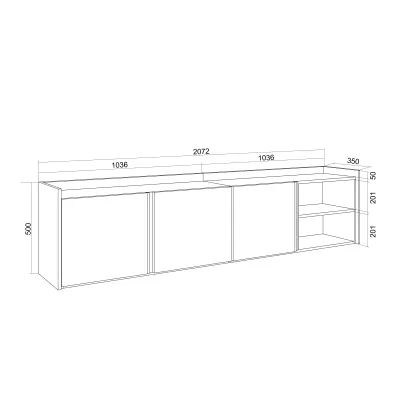 Mueble TV suspendido roble oscuro y negro 207x35x50cm