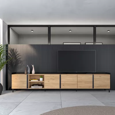 Mueble TV estilo industrial | Roble y negro