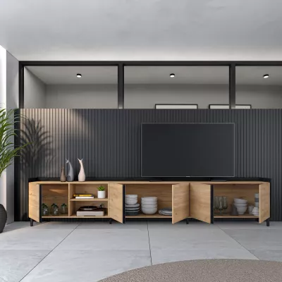 Mueble TV estilo industrial | Roble y negro