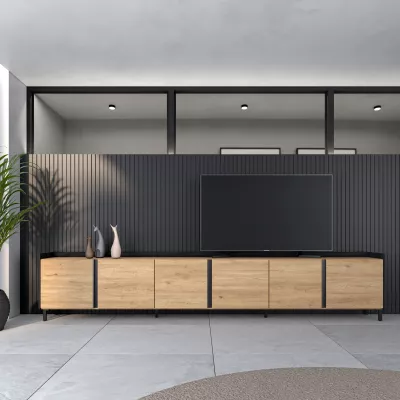 Mueble TV roble y negro 309x61x35cm