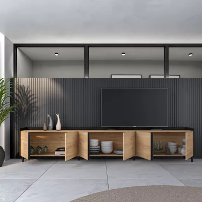Mueble TV roble y negro 309x61x35cm