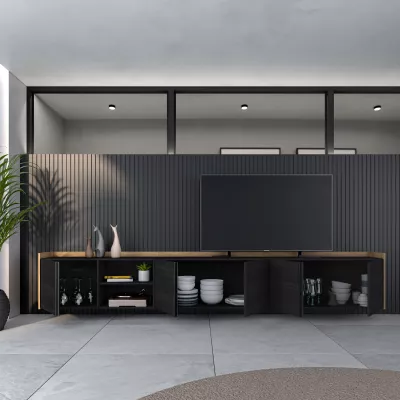 Mueble TV suspendido | negro y roble