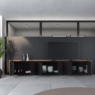 Mueble TV estilo industrial | Negro y roble