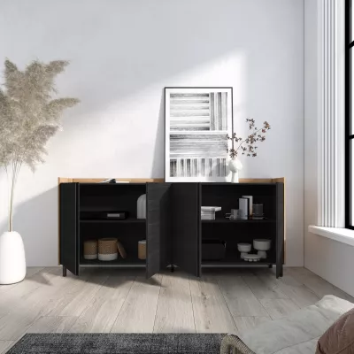 Buffet design industriel | Noir et chêne