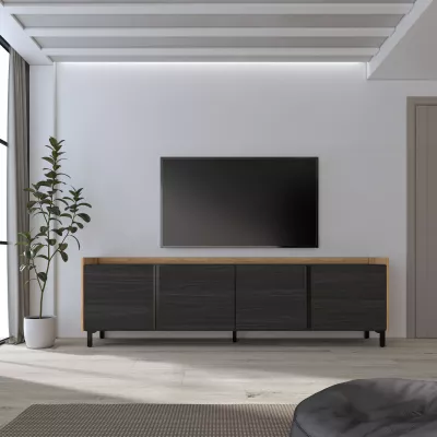 Mueble TV negro y roble 207x35x61 cm