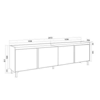 Mueble TV negro y roble 207x35x61 cm