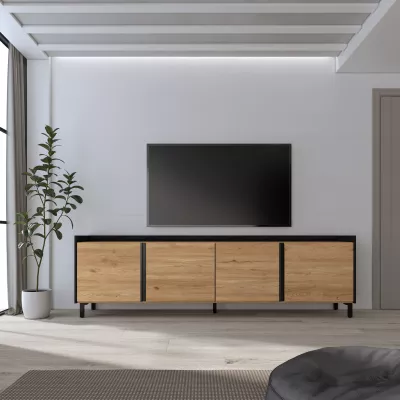 Meuble TV style industriel | chêne et noir