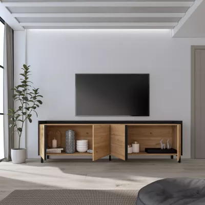 Mueble TV roble y negro 207x35x61cm