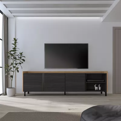 Mueble TV estilo industrial | Negro y roble
