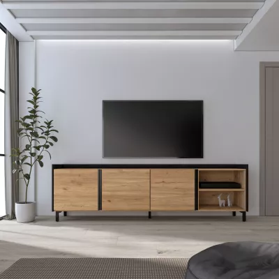 Mueble TV 80" roble y negro 207x61x35 cm
