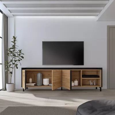 Mueble TV 80" roble y negro 207x61x35 cm