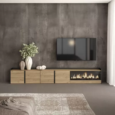 Meuble TV avec cheminée électrique | chêne et noir