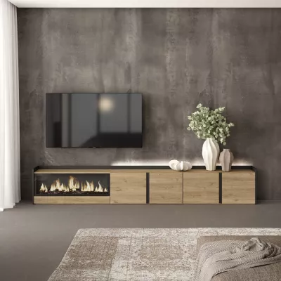 Mueble TV con chimenea eléctrica y luces LED