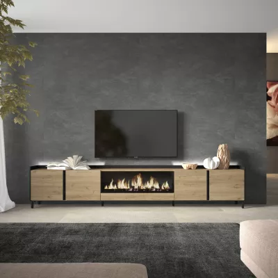 Mueble TV con chimenea eléctrica y luces LED de estilo industrial