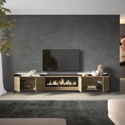 Meuble TV avec cheminée électrique et lumières LED style industriel