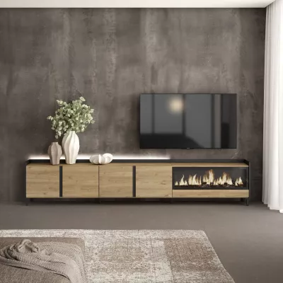 Mueble TV con chimenea eléctrica y luces LED de estilo industrial