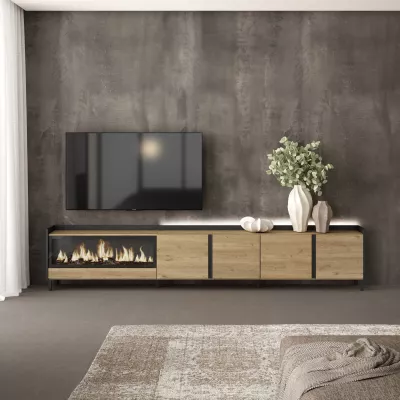 Meuble TV avec cheminée électrique et lumières LED style industriel