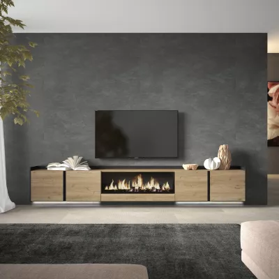 Meuble TV suspendu avec cheminée électrique et lumières LED