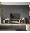 Mueble TV suspendido con chimenea eléctrica y luces LED