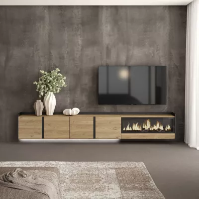 Meuble TV suspendu avec cheminée électrique et lumières LED