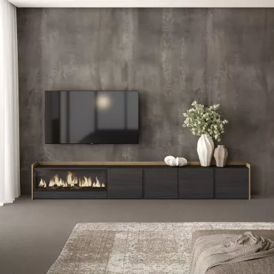 Mueble TV con chimenea eléctrica | negro y roble