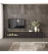 Mueble TV con chimenea eléctrica | negro y roble