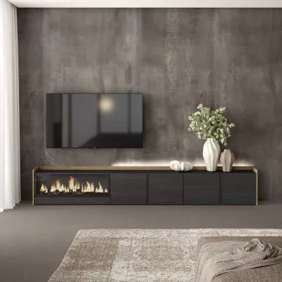 Meuble TV avec cheminée électrique et lumières LED