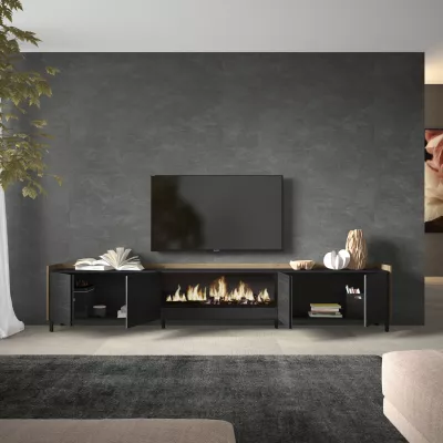 Mueble TV con chimenea eléctrica negro y roble 315x35x61cm