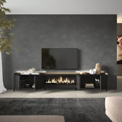 Mueble TV con chimenea eléctrica y luces LED estilo industrial